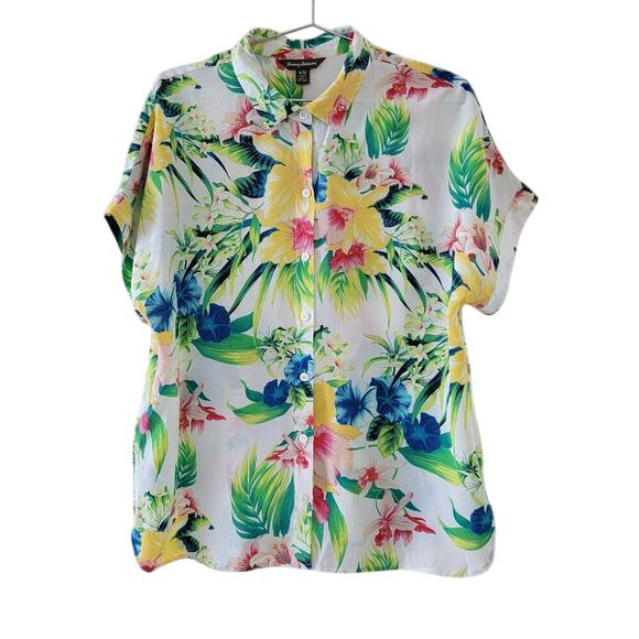 Tommy Bahama Floral Silk Blouse Womens Size M Multicolor Button Down Lightweight - Picture 1 of 10